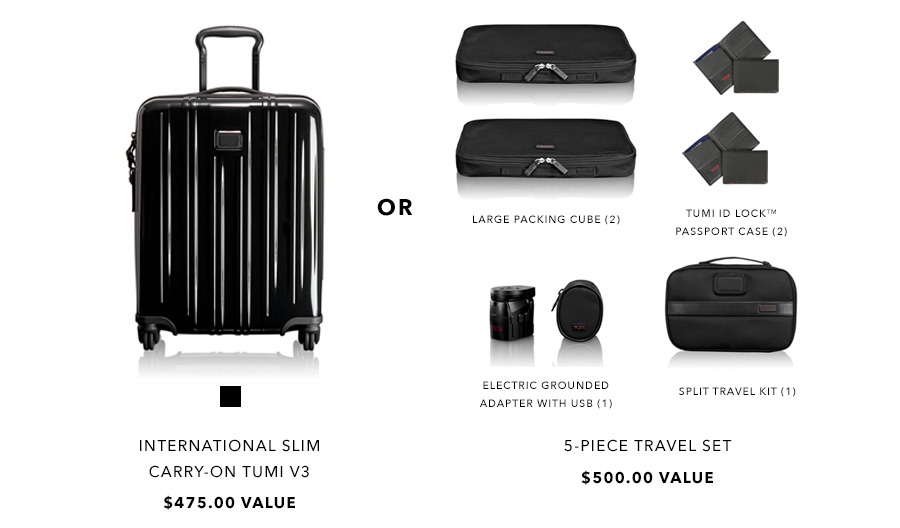 Gift options available for the special promotion featuring Regent and TUMI